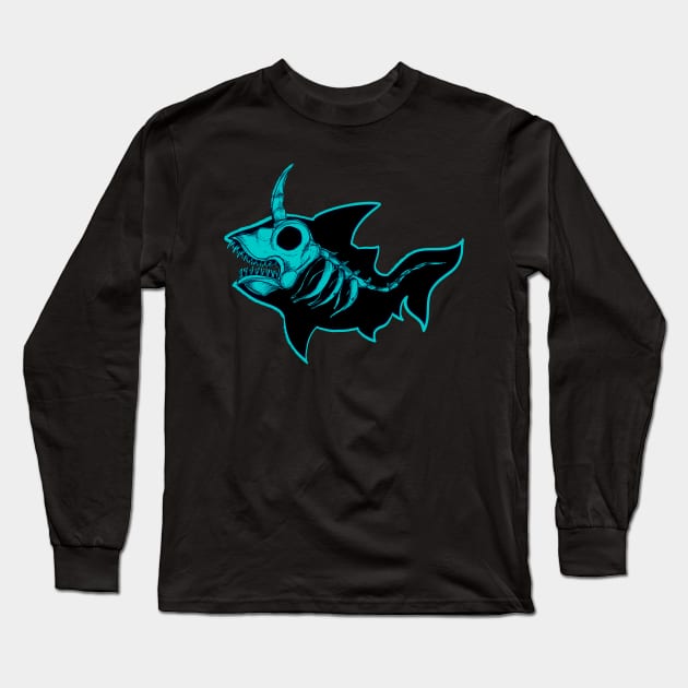 Unicorn Shark Blue Long Sleeve T-Shirt by fakeface